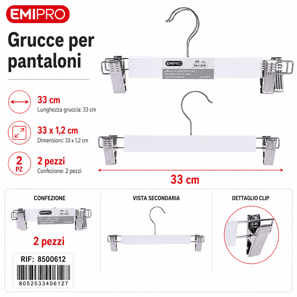 Grucce in Legno Pantaloni 2pz Cm.33*1.2
