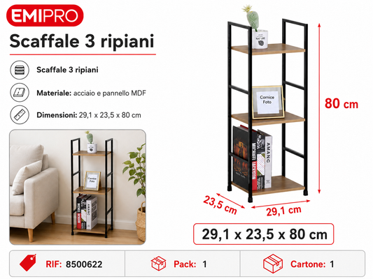 Scaffale 3 Ripiani 29.1*23.5*80cm