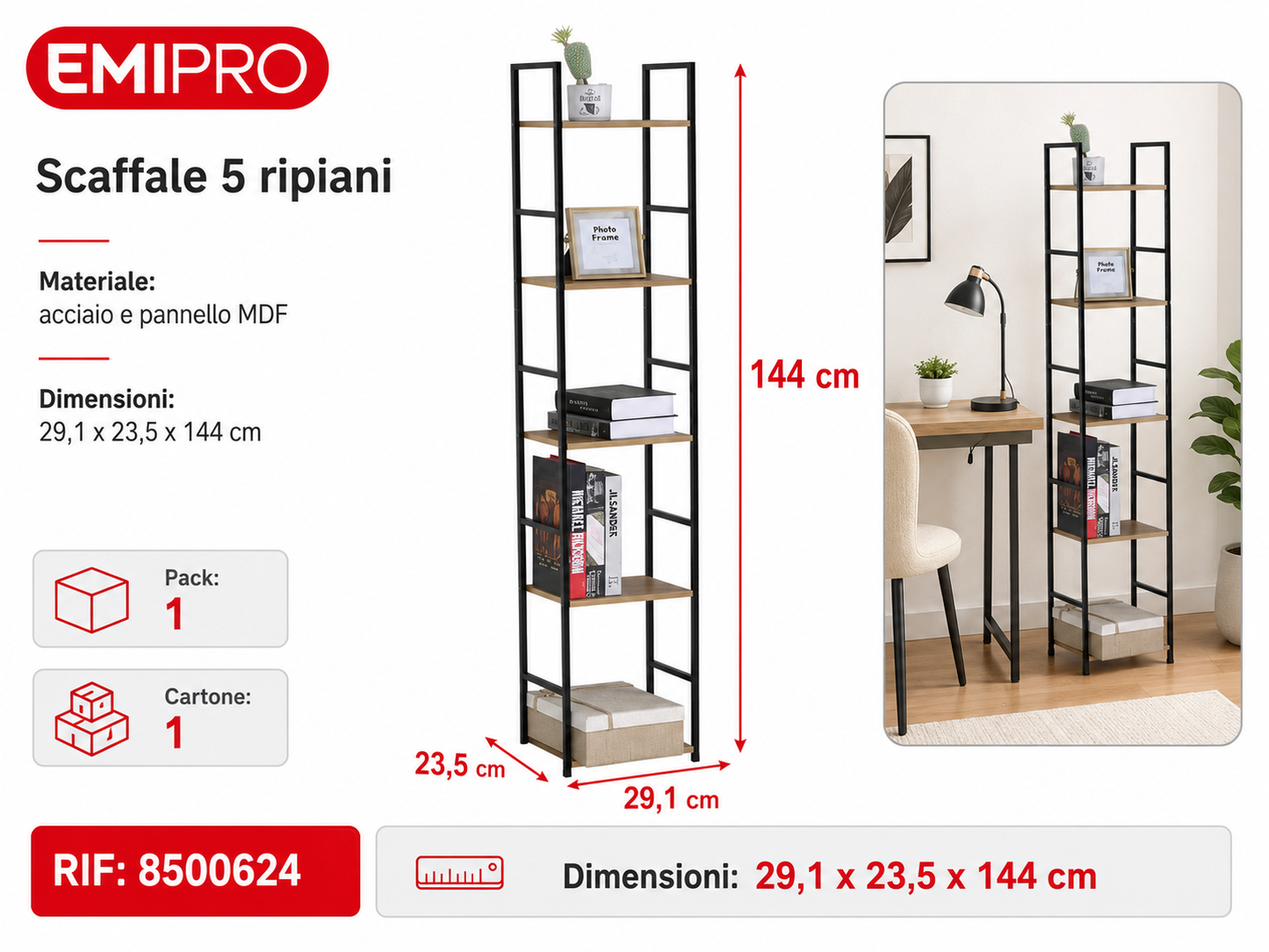Scaffale 5 Ripiani 29.1*23.5*144cm