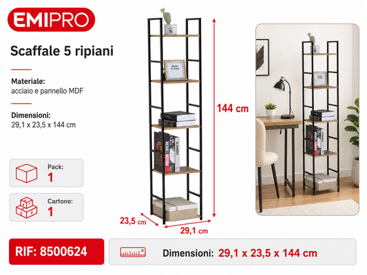 Scaffale 5 Ripiani 29.1*23.5*144cm