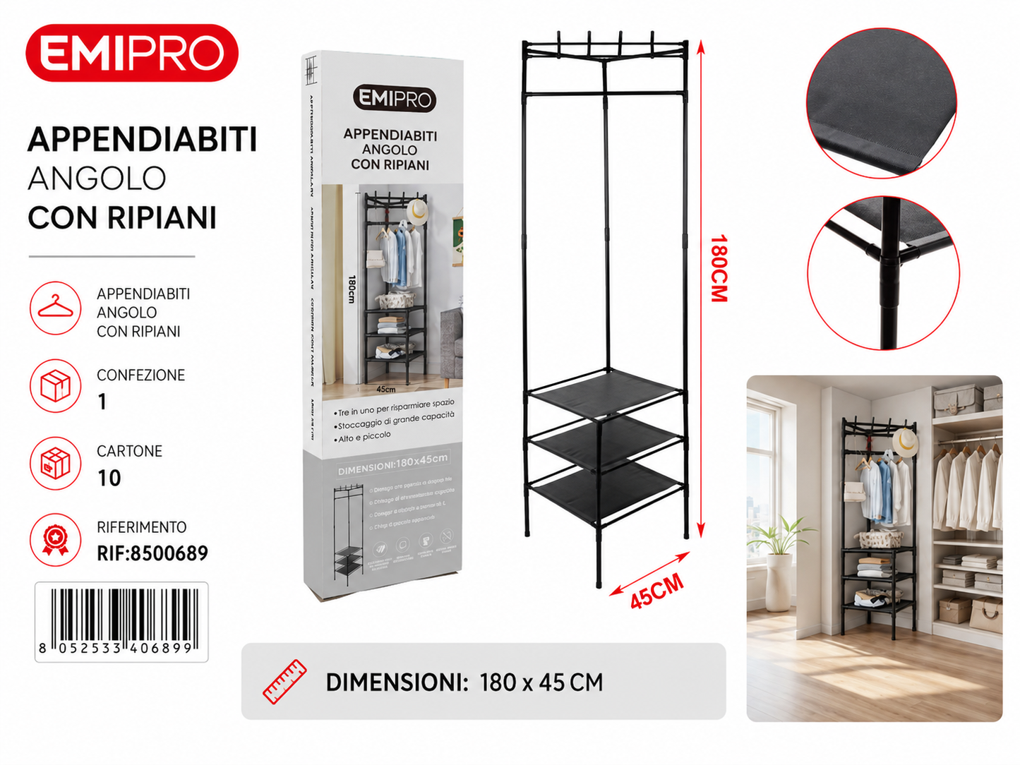 Appendiabiti Angolare 180*45cm