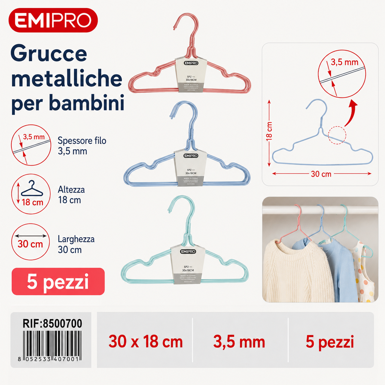 Grucce Metallo 5pz Cm.30x18