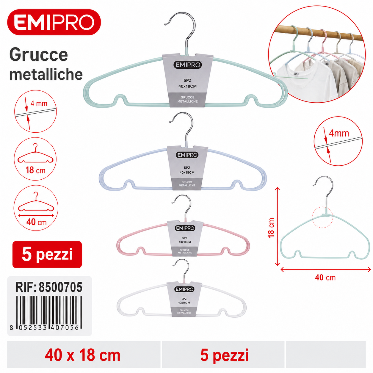 Grucce Metallo 5pz Cm.40*18