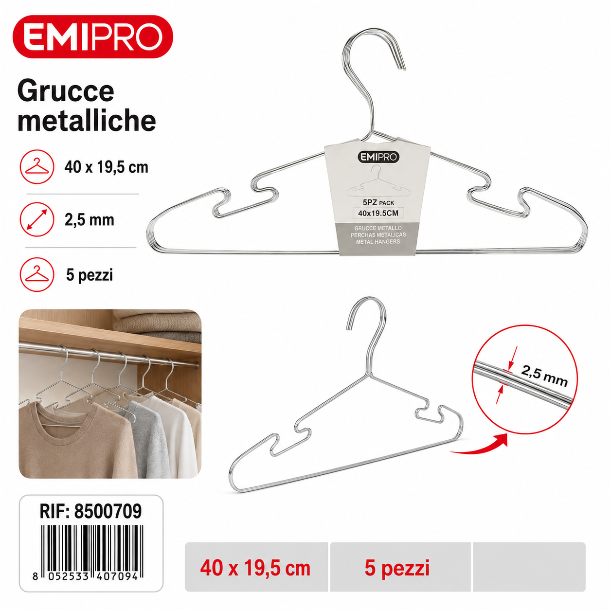 Grucce Metallo 5pz Cm.40*19.5