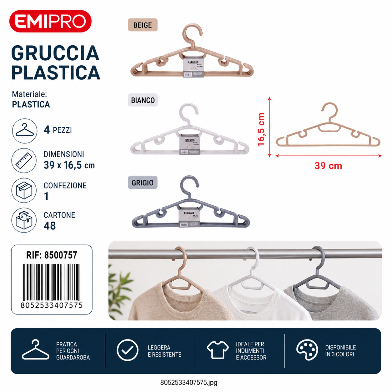 Gruccia Plastica 4pz 39*16.5cm