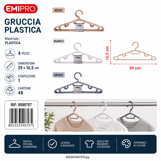 Gruccia Plastica 4pz 39*16.5cm