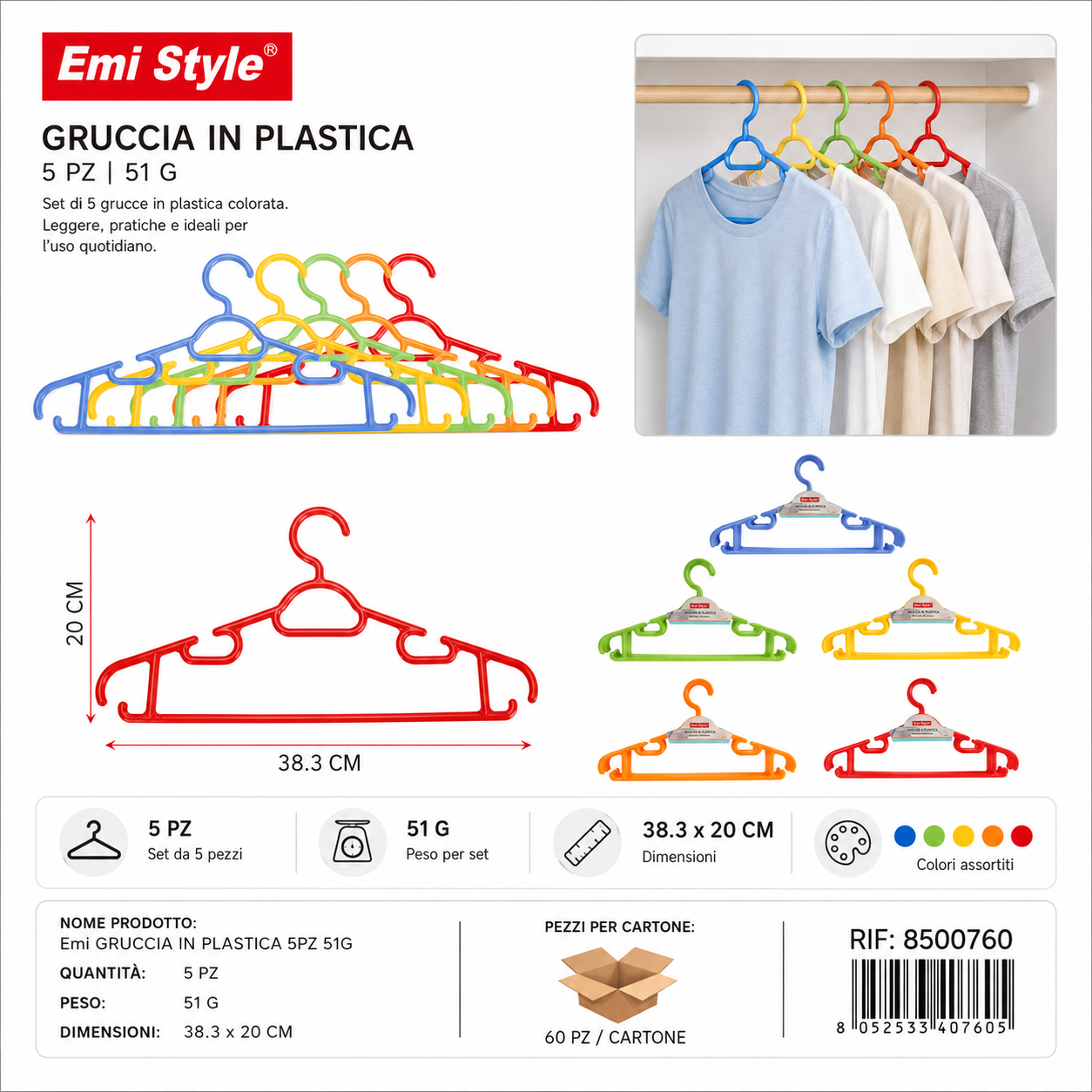 Gruccia Plastica 5pz 38.3*20cm 51g