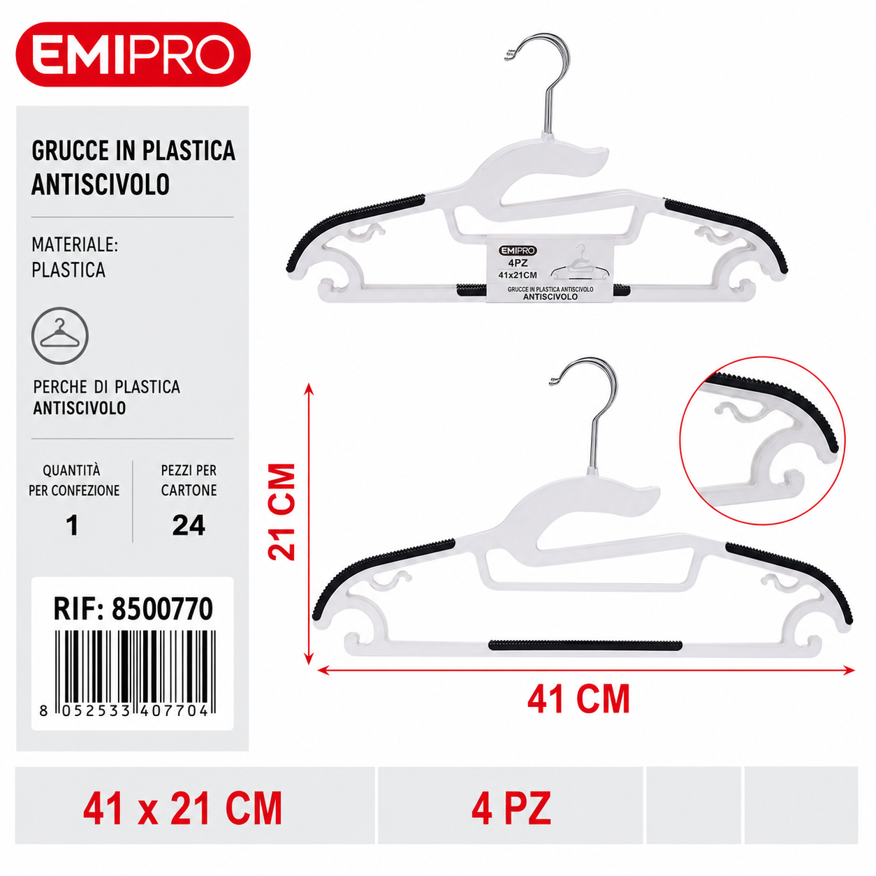 Grucce in Plastica Antiscivolo 44*21cm 4pz