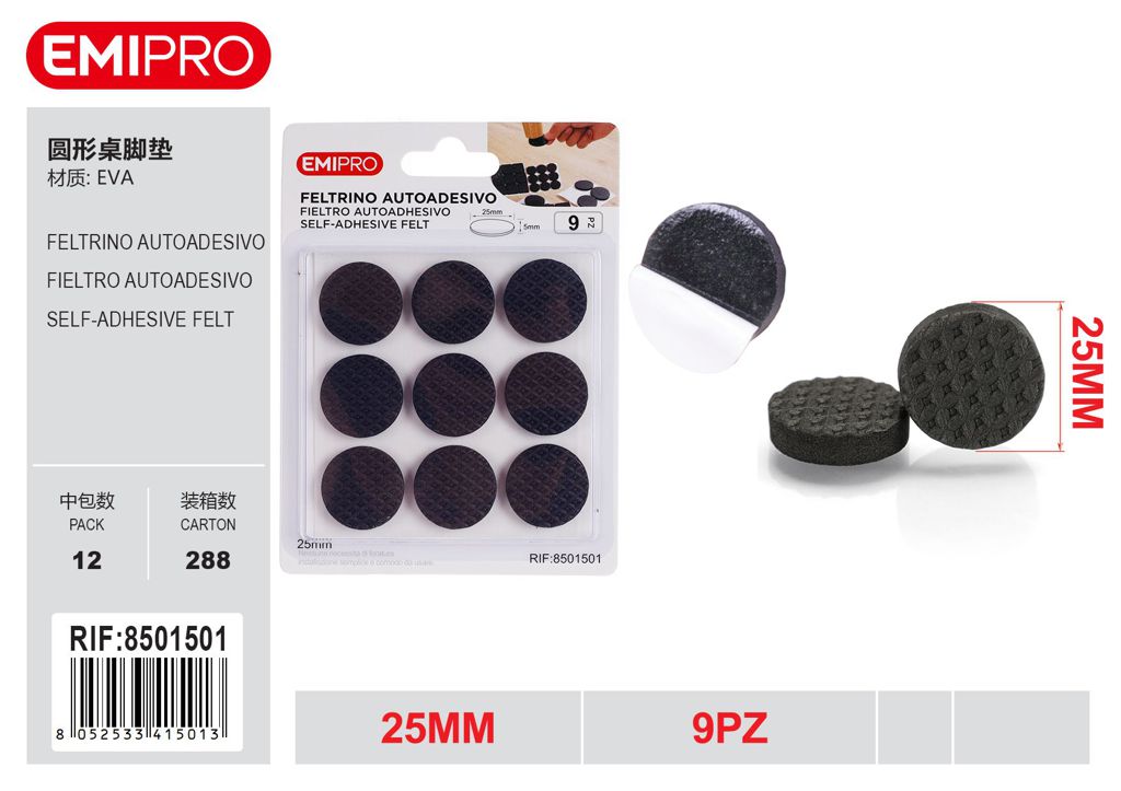Feltrino Autoadesivo 25mm 9Pz