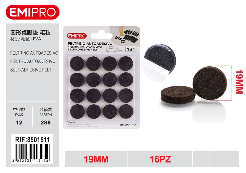Feltrino Autoadesivo 19mm 16Pz