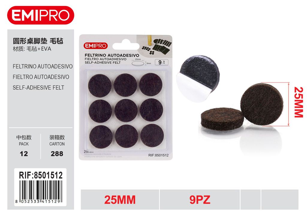 Feltrino Autoadesivo 25mm 9Pz