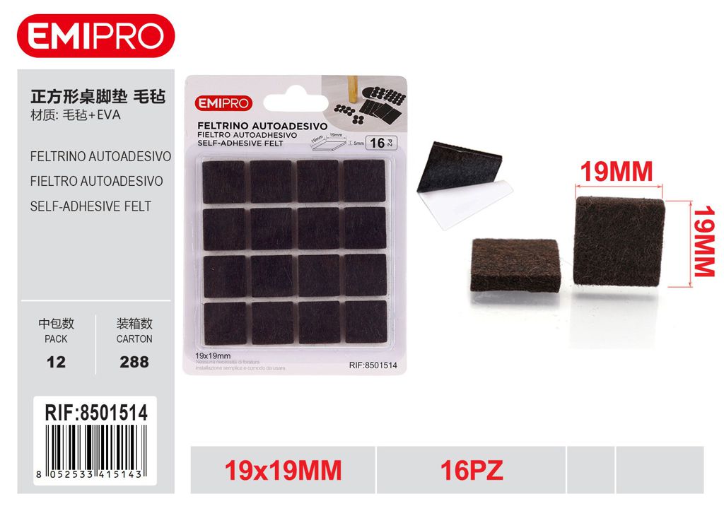 Feltrino Autoadesivo 19*19mm 16Pz