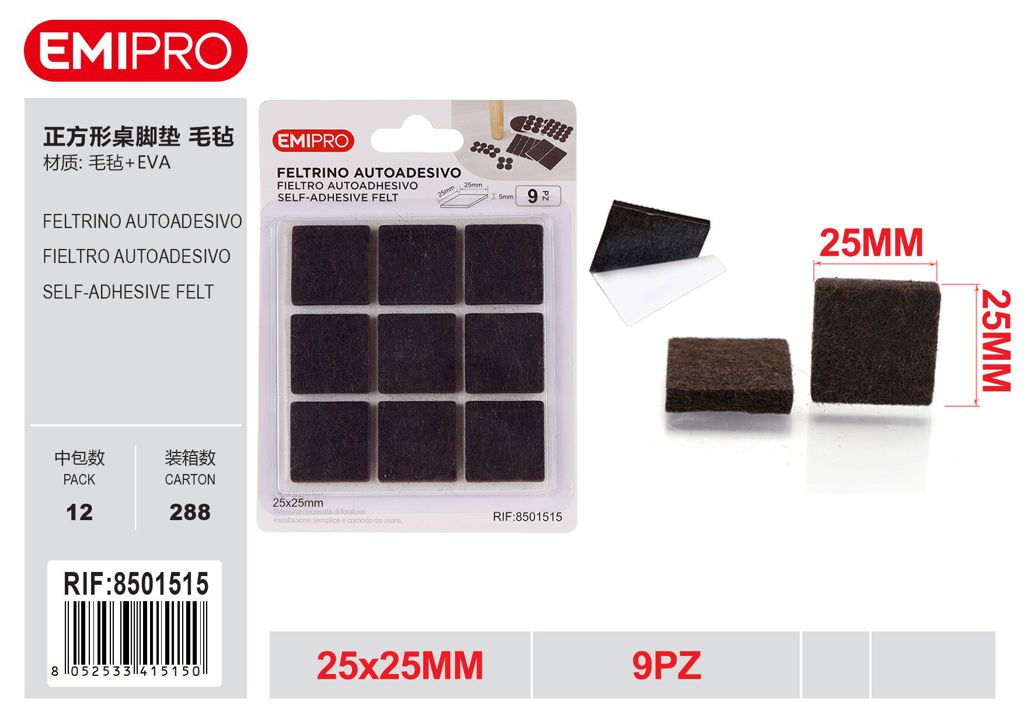 Feltrino Autoadesivo 25*25mm 9Pz