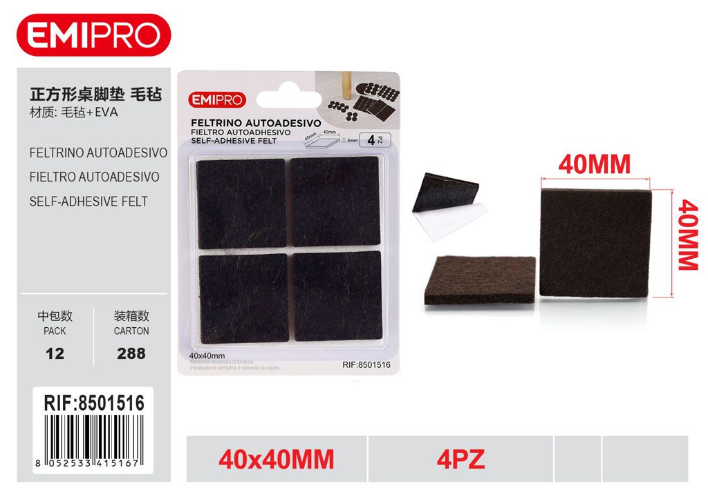 Feltrino Autoadesivo 40*40mm 4Pz