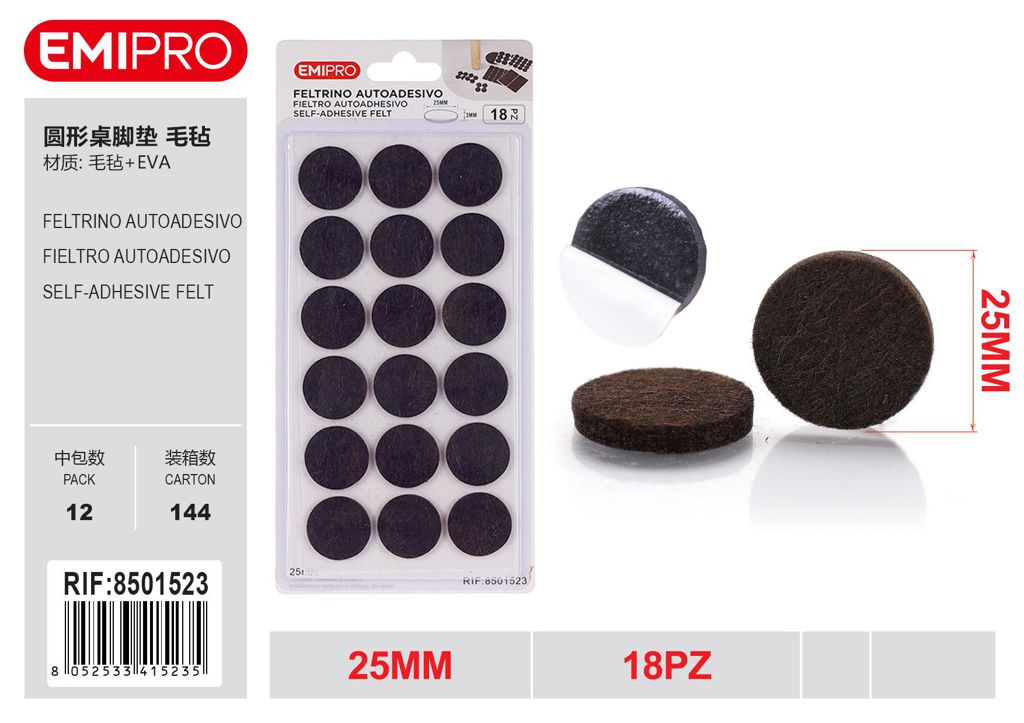 Feltrino Autoadesivo 25mm 18Pz