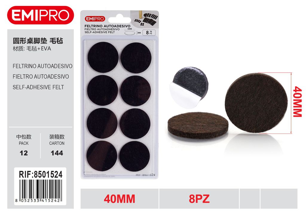 Feltrino Autoadesivo 40mm 8Pz