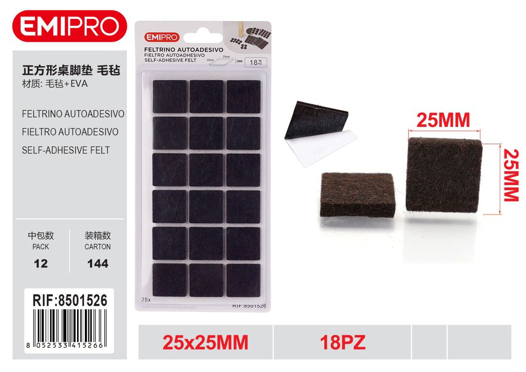 Feltrino Autoadesivo 25*25mm 18Pz