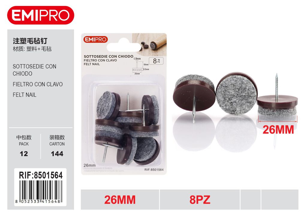 Sottosedie Con Chiodo 26mm 8Pz