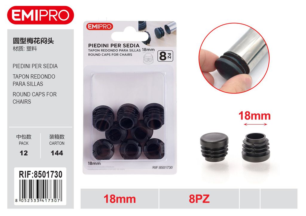 Piedini Per Sedia 18mm 8Pz