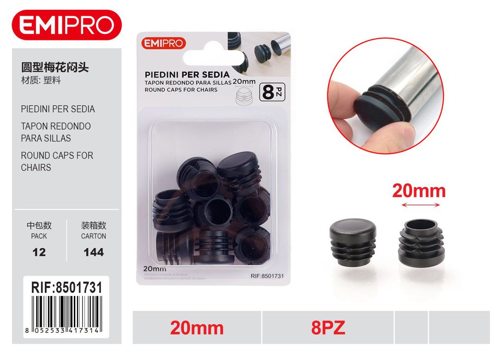 Piedini Per Sedia 12mm 8Pz