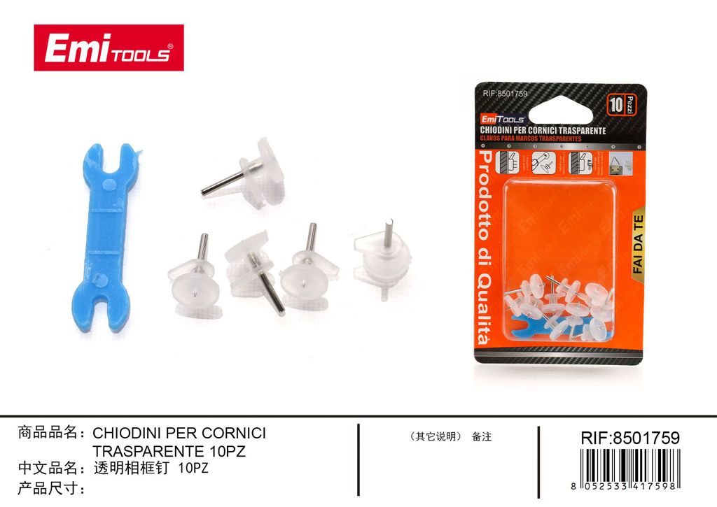 Chiodini Per Cornici Trasparente 10Pz