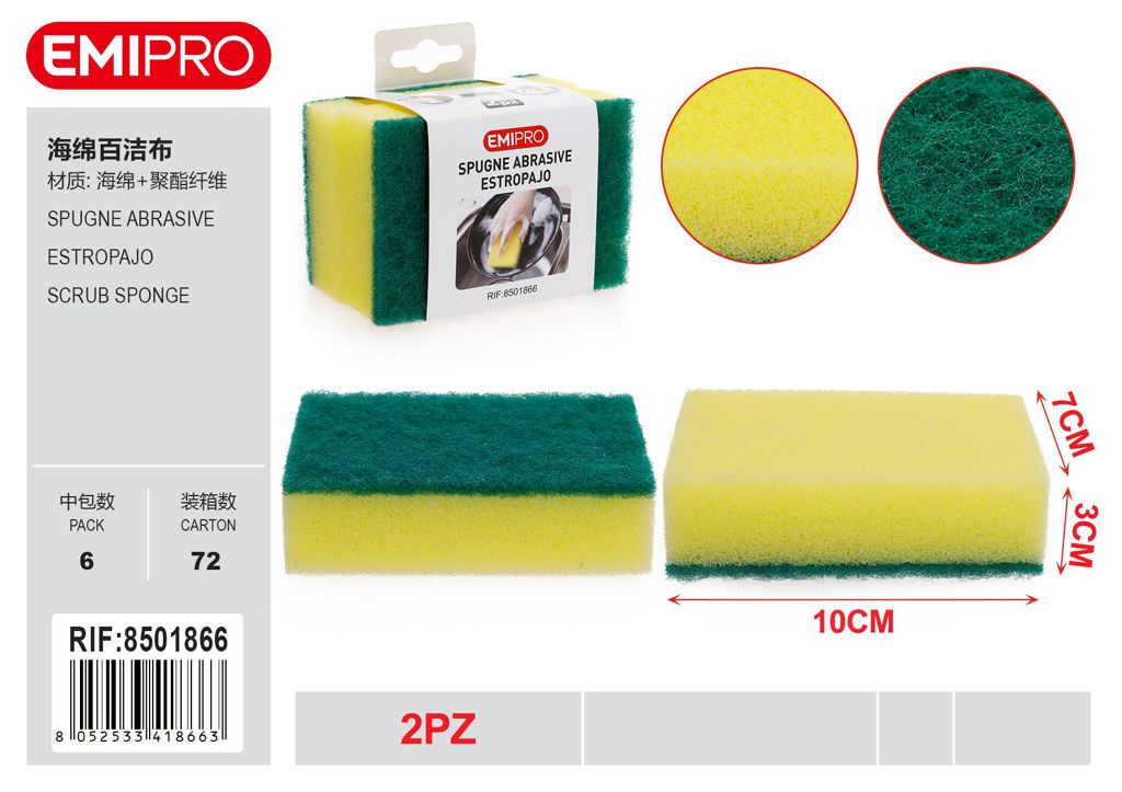 Spugne Abrasive 2Pz 10*7*3cm