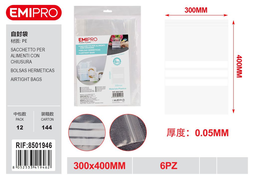 Sacchetto Per Alimenti Con Chiusura 6Pz 300*400*0.05mm