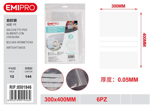Sacchetto Per Alimenti Con Chiusura 6Pz 300*400*0.05mm