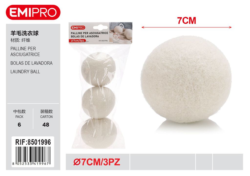 Palline Per Asciugatrice 3Pz 7cm