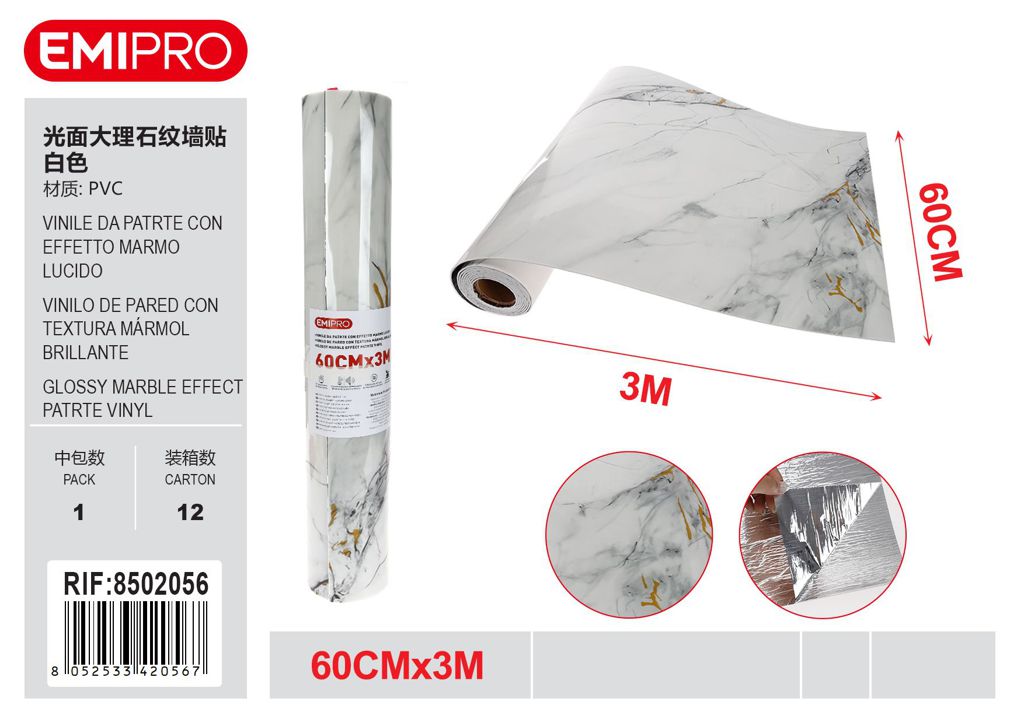vinile Da Patrte Con Effetto Marmo Lucido 60cm*3M