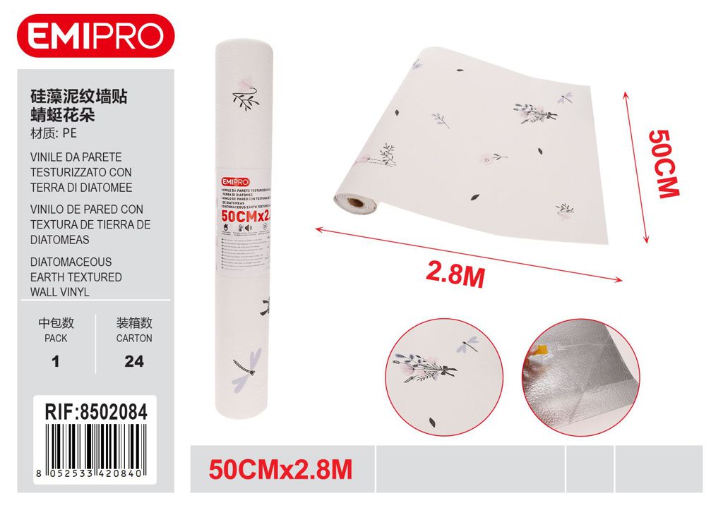 vinile Da Parete Testurizzato Con Terra Di Diatomee 50cm*2.8M