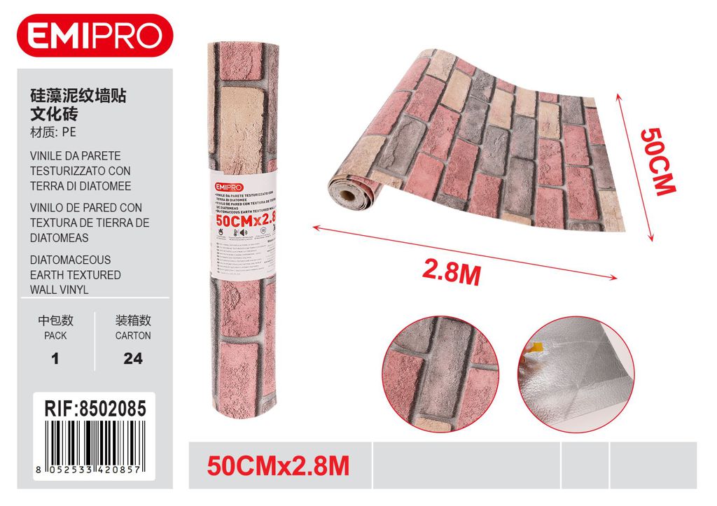 vinile Da Parete Testurizzato Con Terra Di Diatomee 50cm*2.8M