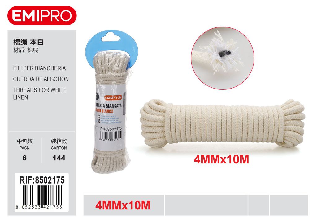 Filo Stendibiancheria Bianco 4mm*10M