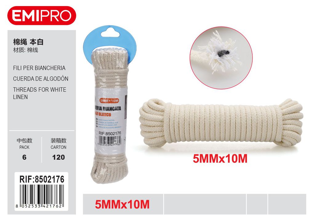 Filo Stendibiancheria Bianco 5mm*10M