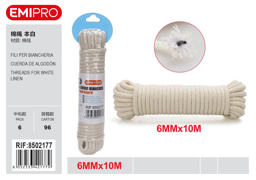 Filo Stendibiancheria Bianco 6mm*10M