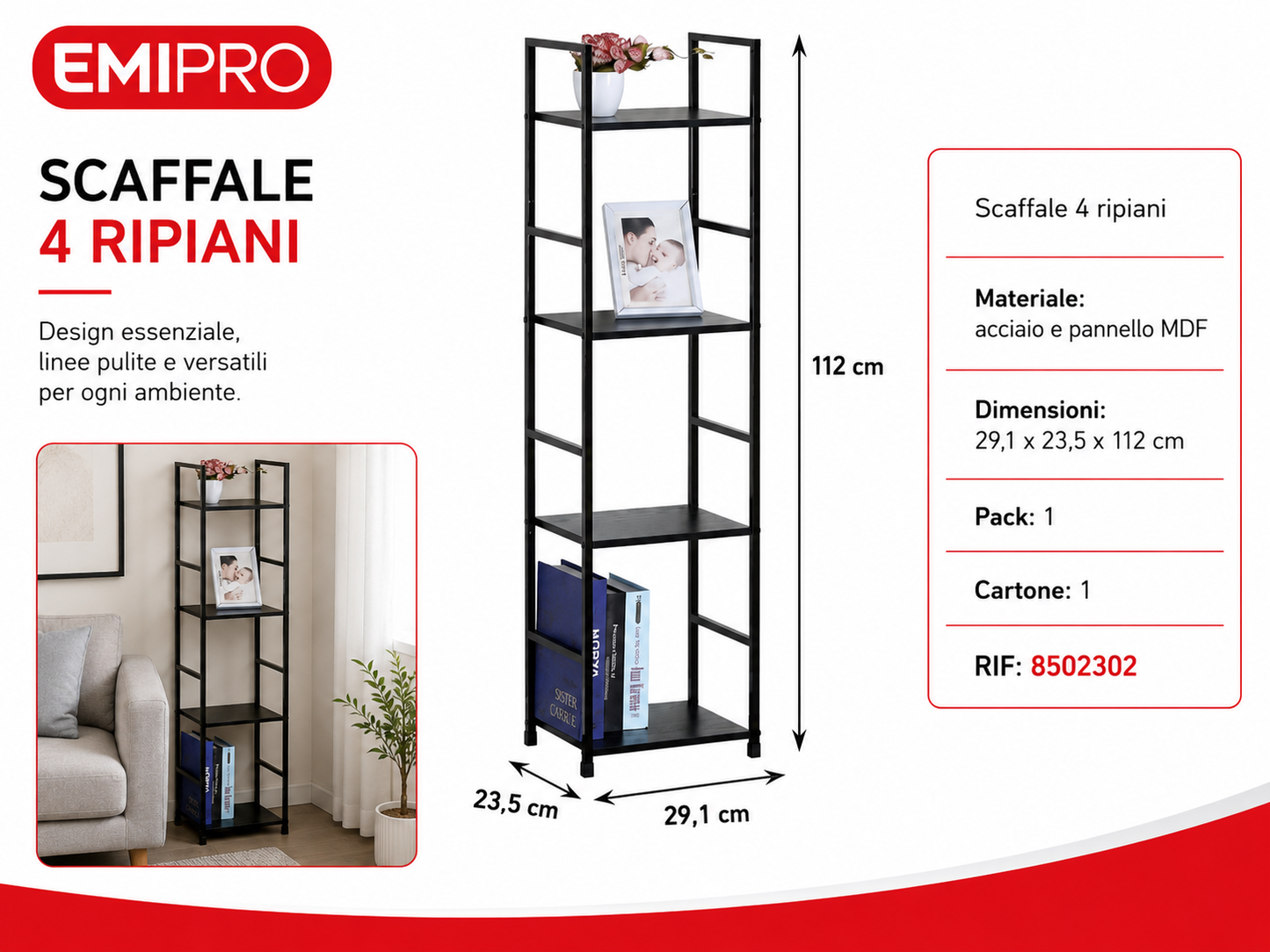 Scaffale 4 Ripiani 29.1*23.5*112cm