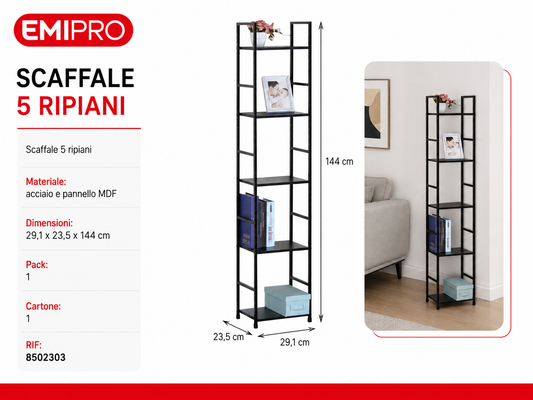 Scaffale 5 Ripiani 29.1*23.5*144cm