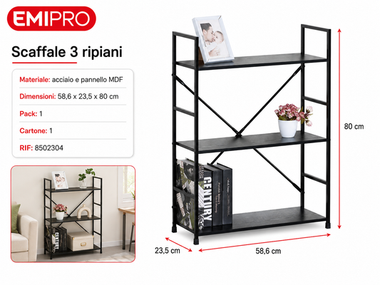 Scaffale 3 Ripiani 58.6*23.5*80cm