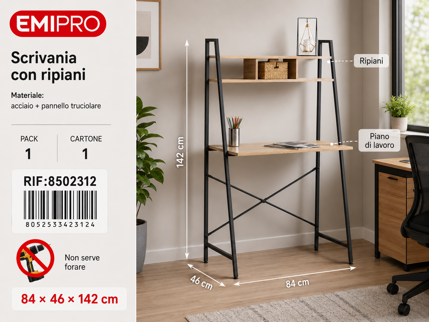 Scrivania con Ripiani 84*46*142cm