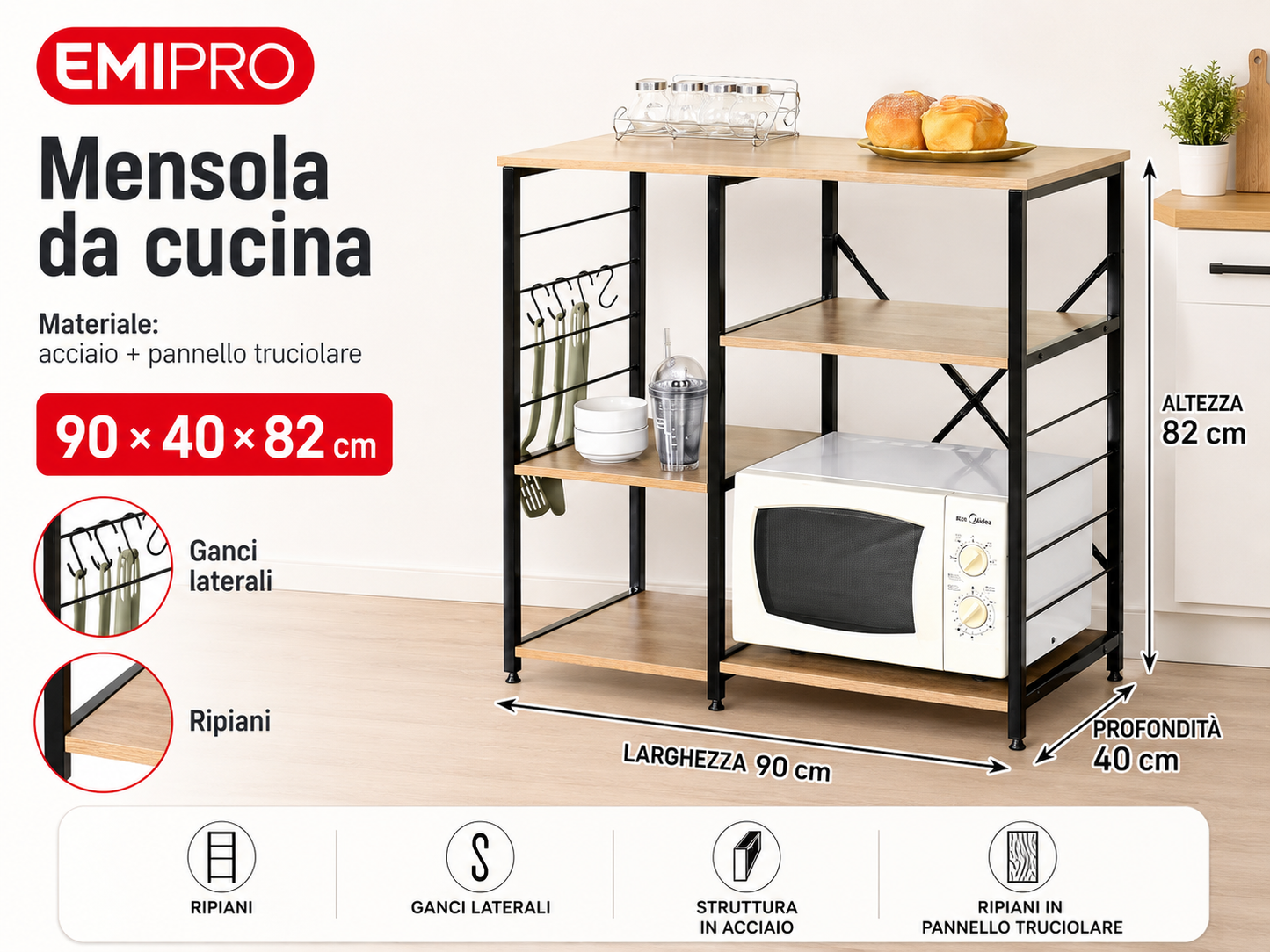Mensola da Cucina 90*40*82cm