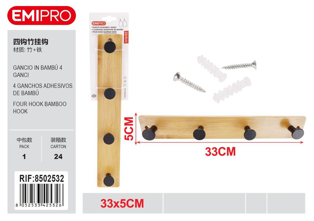 Gancio In Bambù 4 Ganci 33*5cm