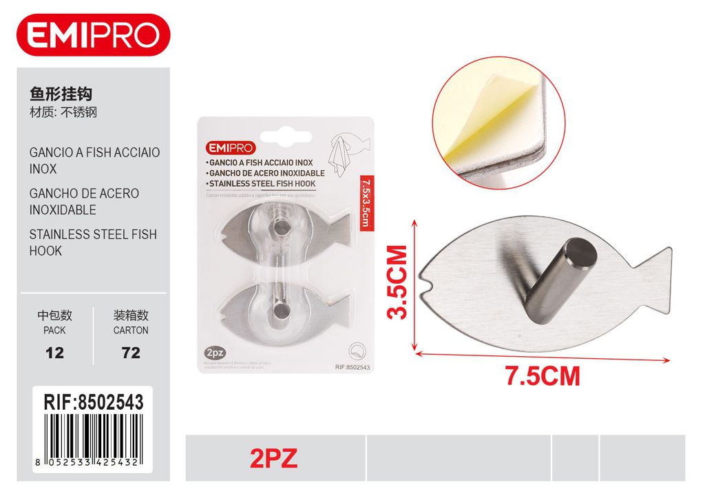 Gancio A Fish Acciaio Inox 7.5*3.5cm 2Pz