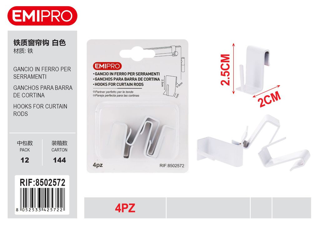 Gancio In Ferro Per Serramenti 4Pz 2.5*1*0.5cm