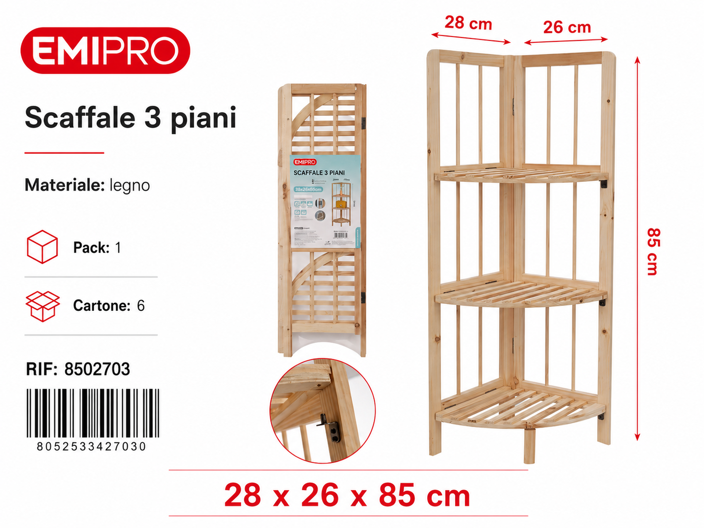 Scaffale 3 Piani 28*26*85cm