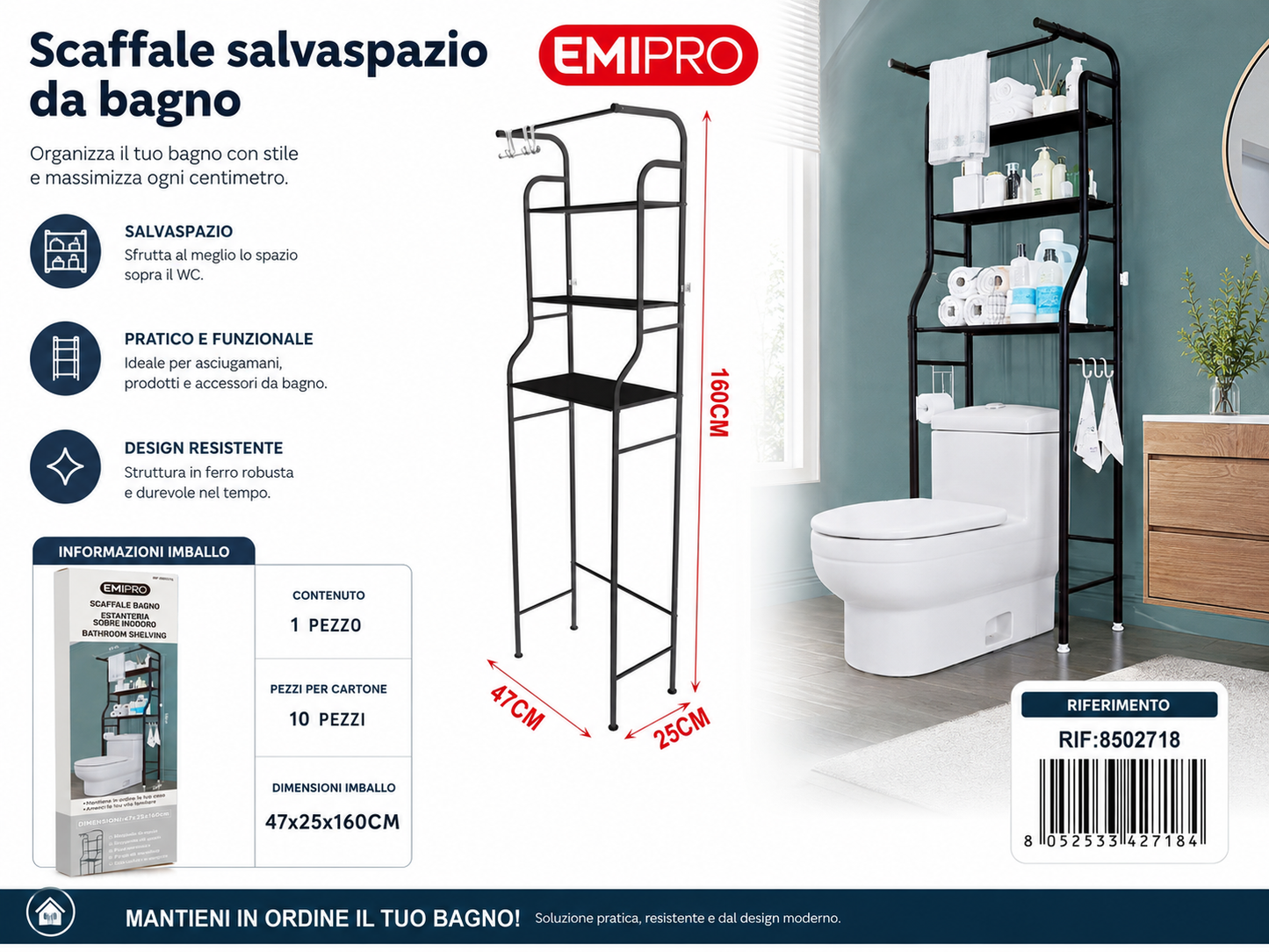 Scaffale Bagno 47*25*160cm