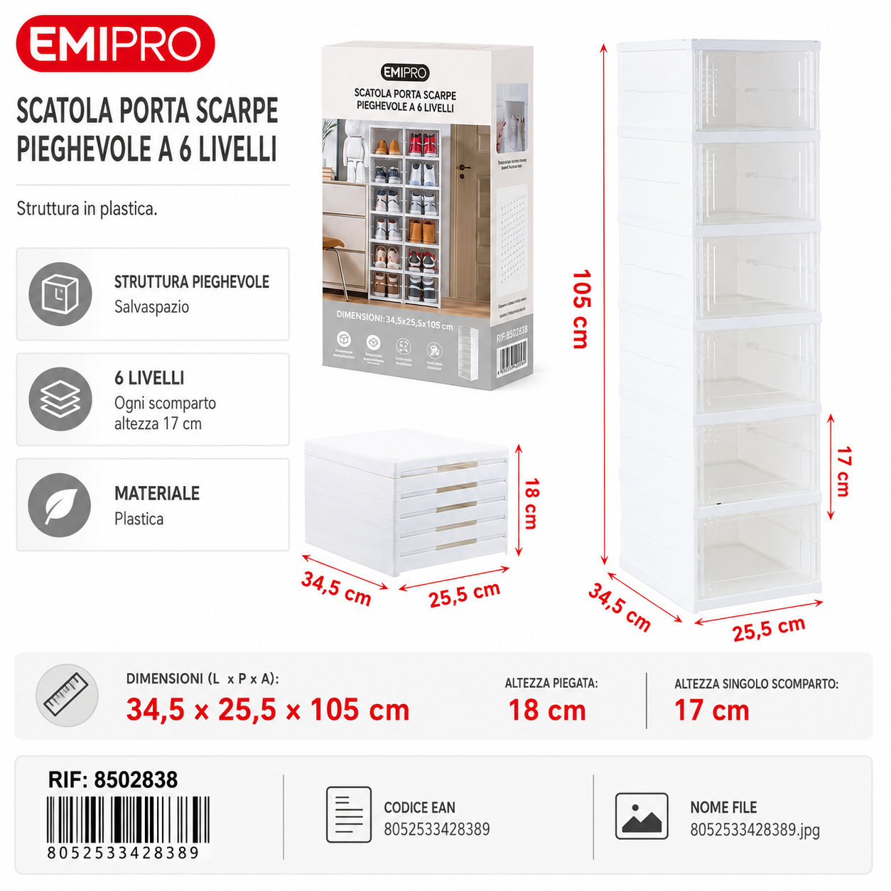 Scarpiera Pieghevole per Scarpe 6 34.7*25.5*105cm