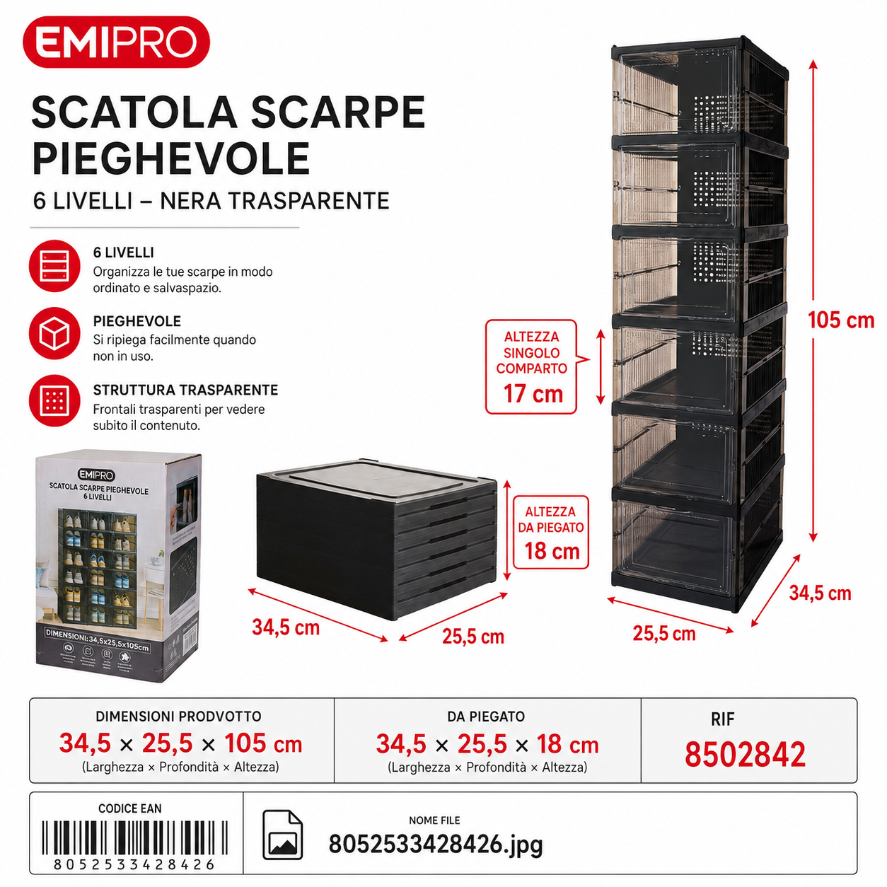 Scarpiera Pieghevole per Scarpe 34.5*25.5*105cm