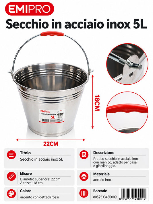 SECCHIO IN ACCIAIO 5L 22CM