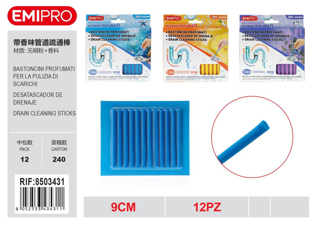 Bastoncini Profumati Per La Pulizia Di Scarichi 9cm 12Pz