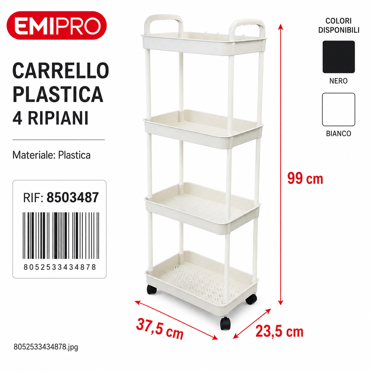Scaffale in Plastica a 4 Ripiani 37.5*23.5*99cm